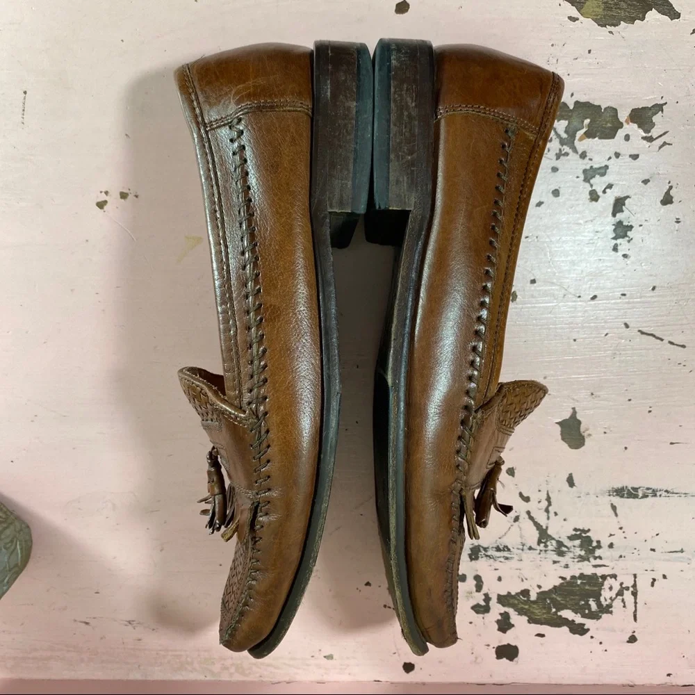 Bostonian Leather Basket Weaved Loafers Men’s 8.5M Brown Tassels - Picture 5 of 8